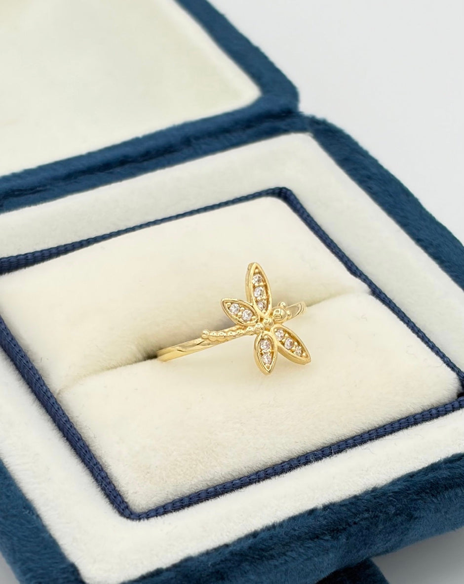 Anillo libelula circones  Oro amarillo 18k / Talla 8 / 1,79 Gr