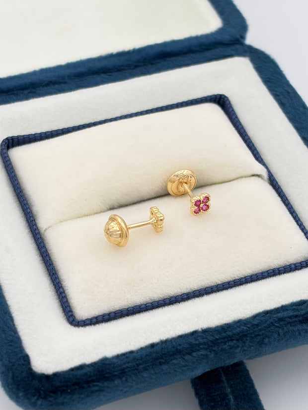 Topos mini trebol circones rosados  Oro amarillo 18k 0,65 Gr / 4 mm
