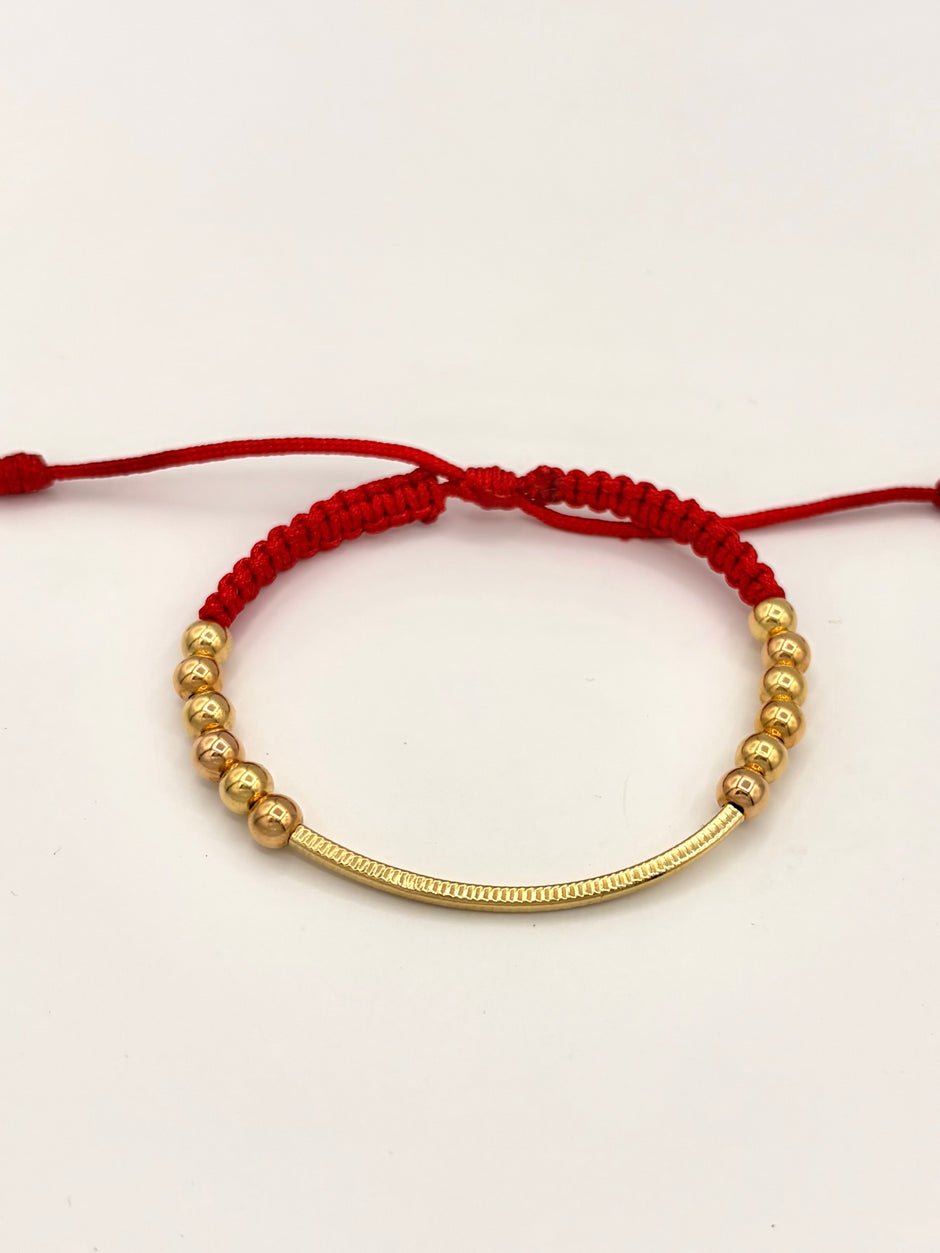 Pulsera tejida centro manilla 6BLR #5 6BL #5 hilo rojo Oro amarillo 18k 2,0 Gr