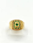 Anillo Troquelado cuadrado circones verdes  Oro amarillo 18k / Talla 10/2 / 4,44 Gr