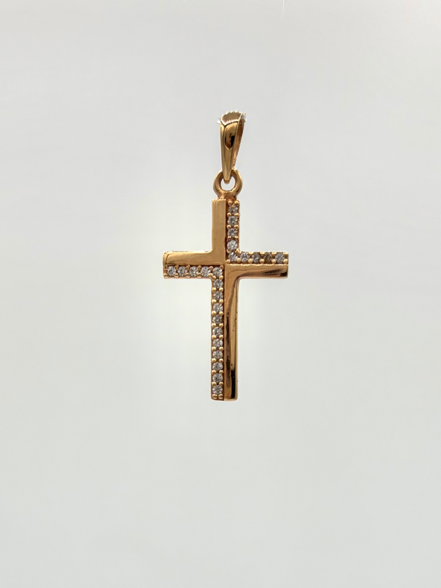 Dije cruz circones blancos Oro rosa 18k 2,22 Gr / 3,0 Cm
