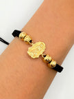 Pulsera tejida herraje virgen de guadalupe 4BD #7 hilo negro Oro amarillo 18k 2,05 Gr