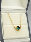 Pulso aro seguido trebol fondo verde Oro amarillo 18k 2,14 Gr / 1,5 mm / 18 Cm Broche 0,15