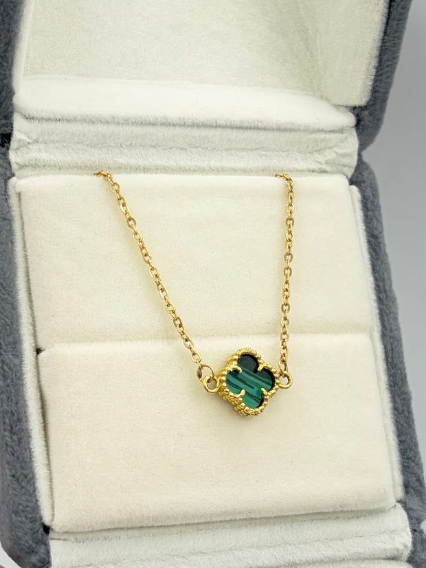Pulso aro seguido trebol fondo verde Oro amarillo 18k 2,14 Gr / 1,5 mm / 18 Cm Broche 0,15