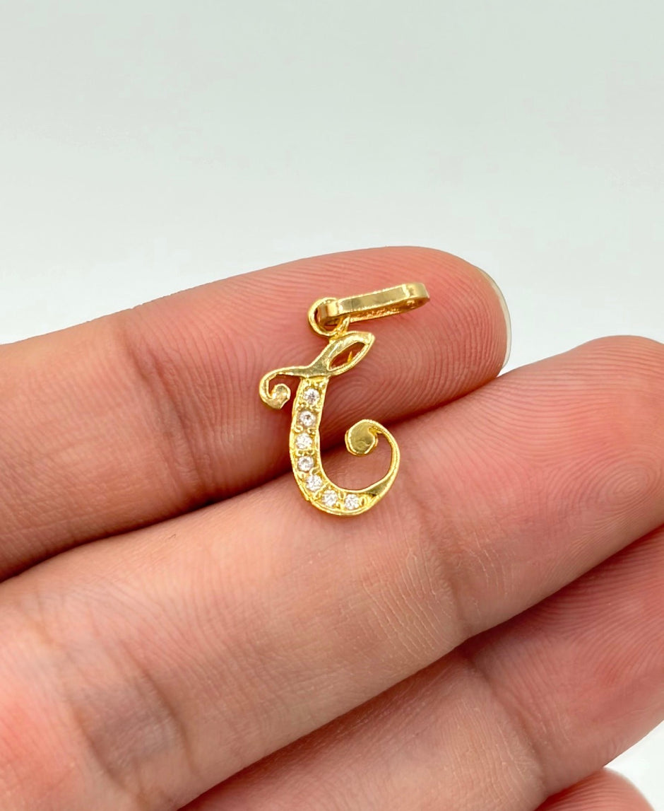 Dije Inicial cursiva G circones blancos Oro amarillo 18k 0,51 Gr / 0,7 mm