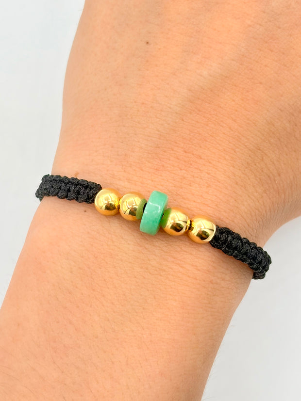 Pulsera tejida 4BL #6 dona murralla en medio hilo negro Oro amarillo 18k 0,71 Gr