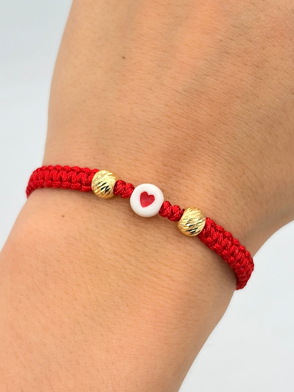 Pulsera tejida piedra corazon rojo 2BD #6 Oro amarillo 18k 0,29 Gr