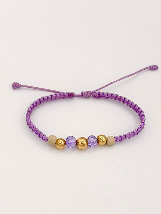 Pulsera tejida 2BL #5 1BL #6 hilo lila Oro amarillo 18k 0,43 Gr