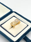Anillo doble corazon circones blanco Oro amarillo 18k / Talla 7 / 4,40 Gr
