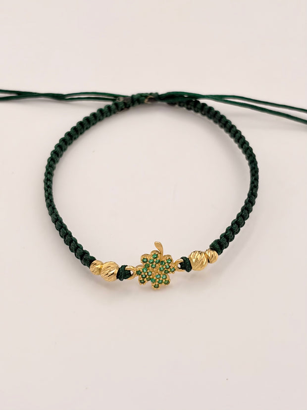 Pulsera tejida herraje trebol circones verdes BD3 2uni BD4 2uni hilo verde Oro amarillo 18k 0,90 Gr