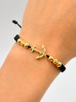 Pulsera tejida herraje ancla 4BL #5 2BD #5 hilo negro Oro amarillo 18k 2,0 Gr
