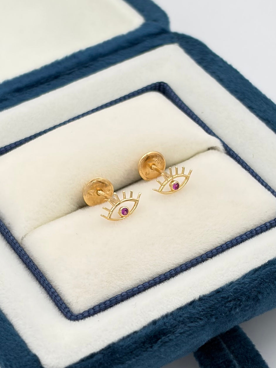 Topos ojos circon fucsia Oro amarillo 18k 0,53 Gr / 8 mm