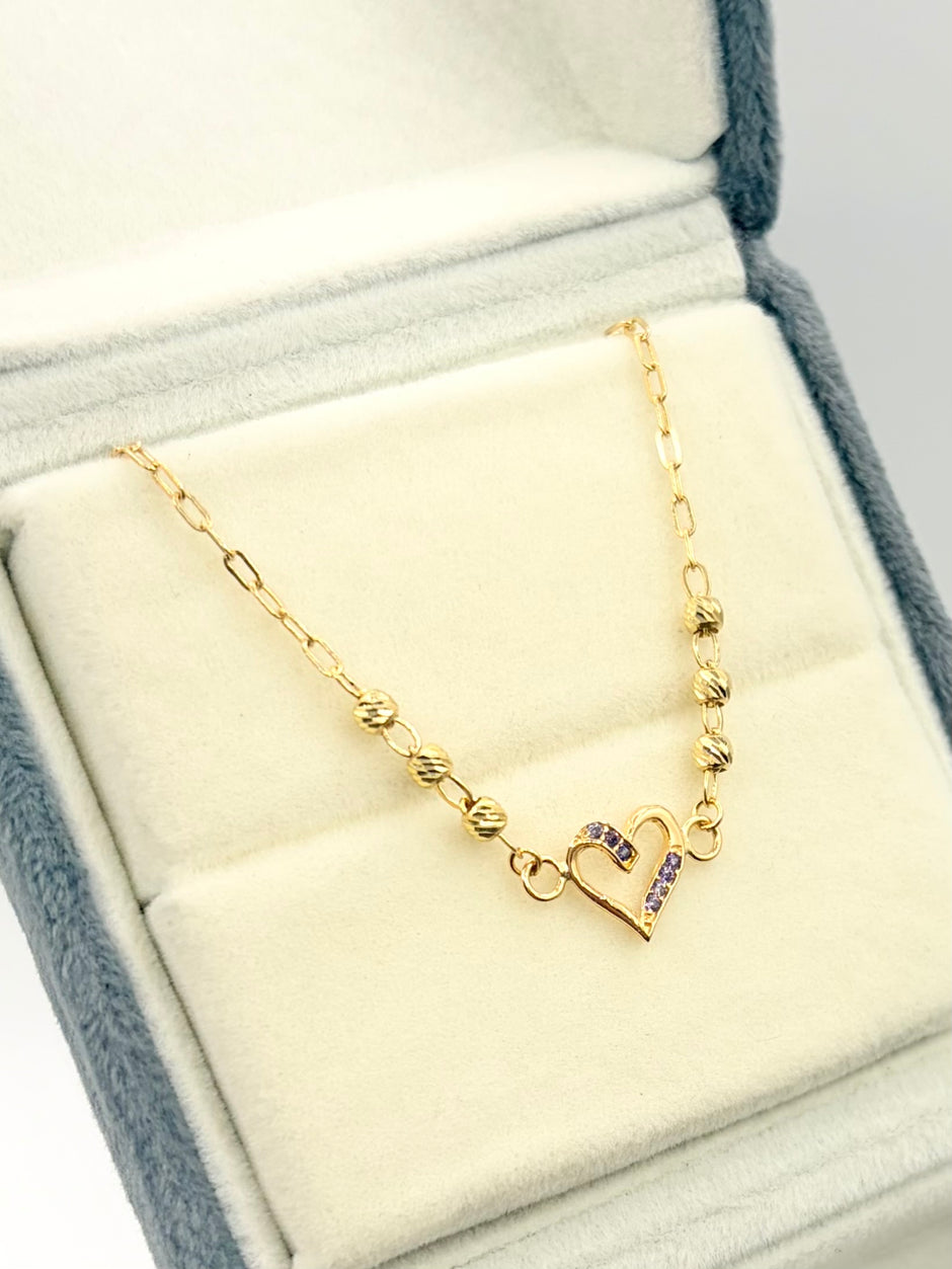 Pulso corazon circones morados balin #3 Oro amarillo 18k 1,70 Gr / 1 mm / 18,9 Cm Broche 0,15