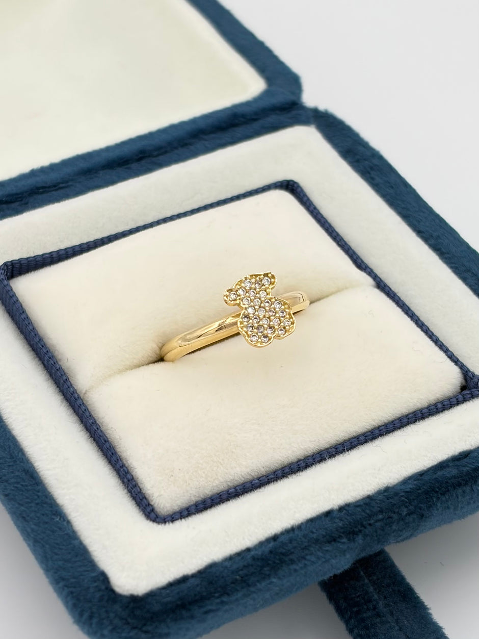 Anillo Oso circones blancos  Oro amarillo 18k / Talla 7 / 1,16 Gr