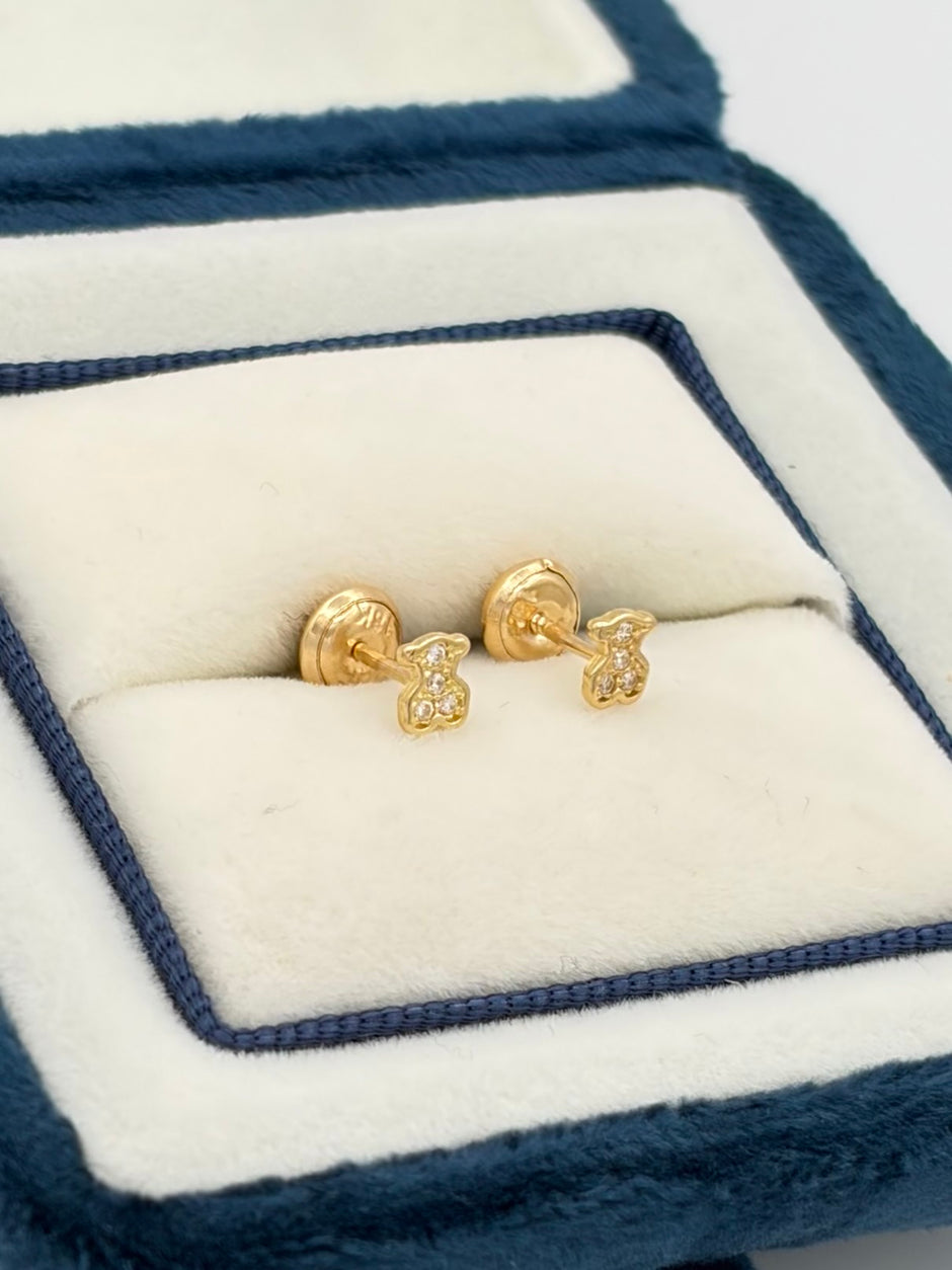 Topos osito circones blancos  Oro amarillo 18k 0,74 Gr / 4 mm