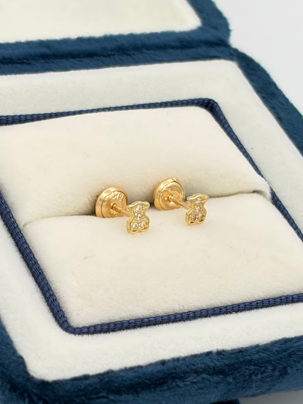 Topos osito circones blancos  Oro amarillo 18k 0,74 Gr / 4 mm