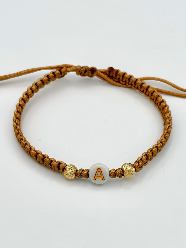 Pulsera tejida letra A 2BD #5 hilo beige Oro amarillo 18k 0,15 Gr