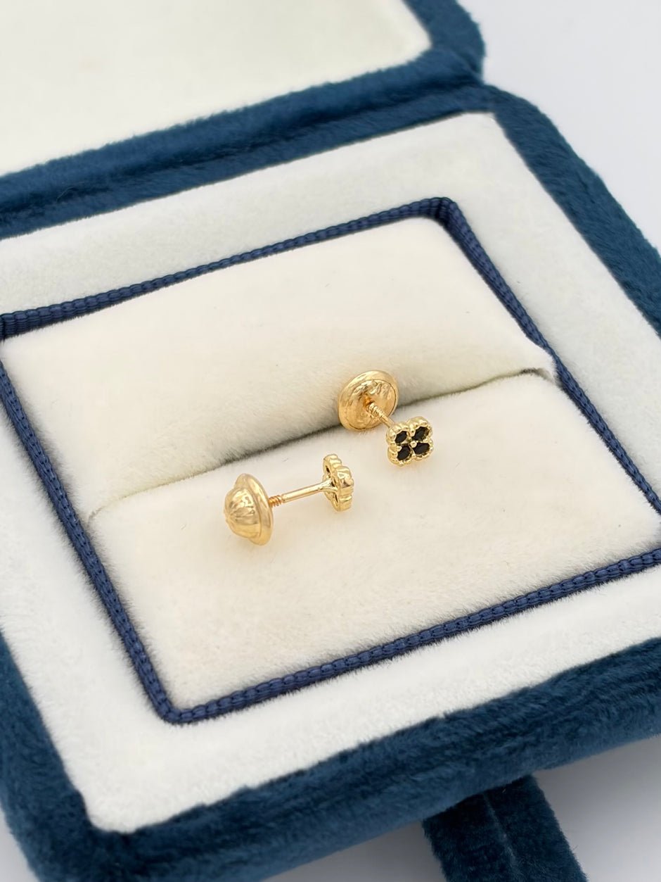 Topos mini trebol circones negros  Oro amarillo 18k 0,62 Gr / 4 mm