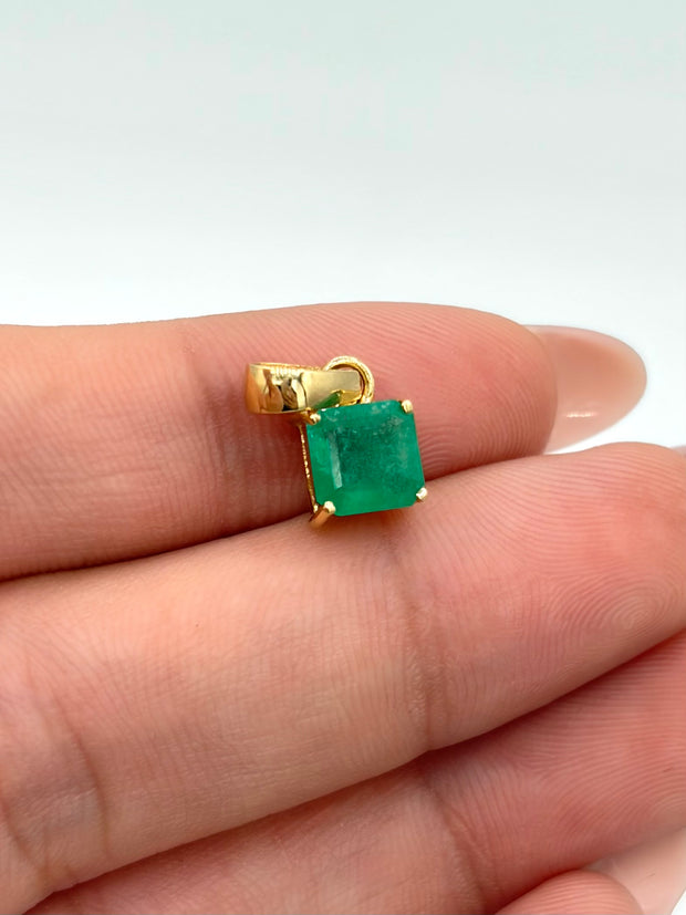 Dije Esmeralda cuadrada Oro amarillo 18k 1 Gr / 6 mm