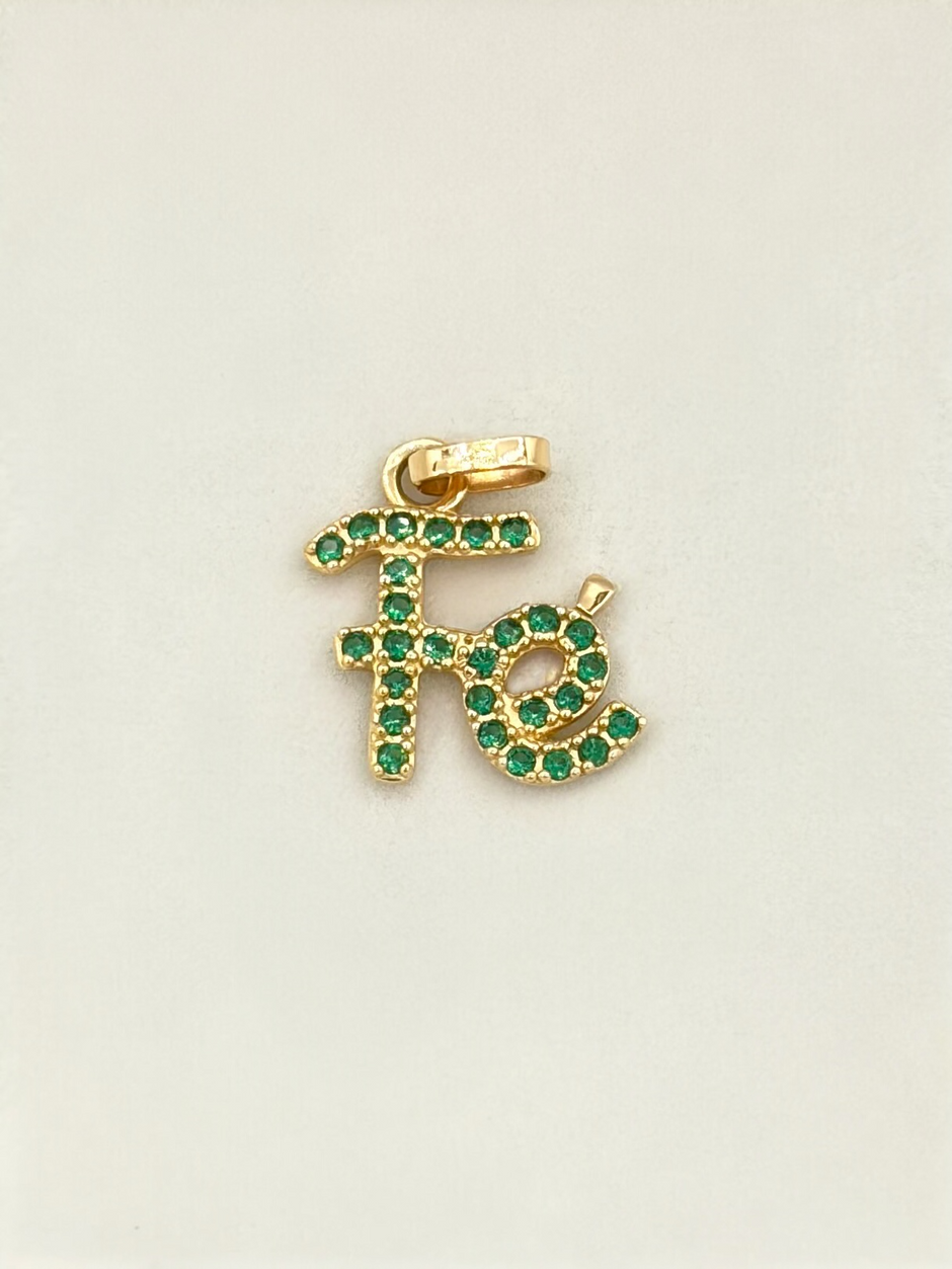 Dije fe circones verdes Oro amarillo 18k 1,35 Gr / 2,0 Cm