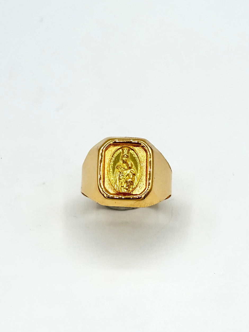 Anillo Troquelado virgen del carmen Oro amarillo 18k / Talla 9 / 3,59 Gr