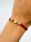 Pulsera tejida herraje cupcake 4BD #4 hilo rojo Oro amarillo 18k 0,25 Gr