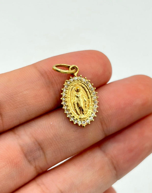 Dije virgen milagrosa circones blancos Oro amarillo 18k 2,01 Gr / 2,0 Cm