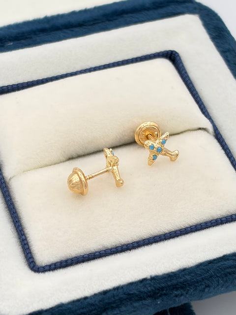 Topos avion circones azules Oro amarillo 18k 0,92 Gr / 7 mm