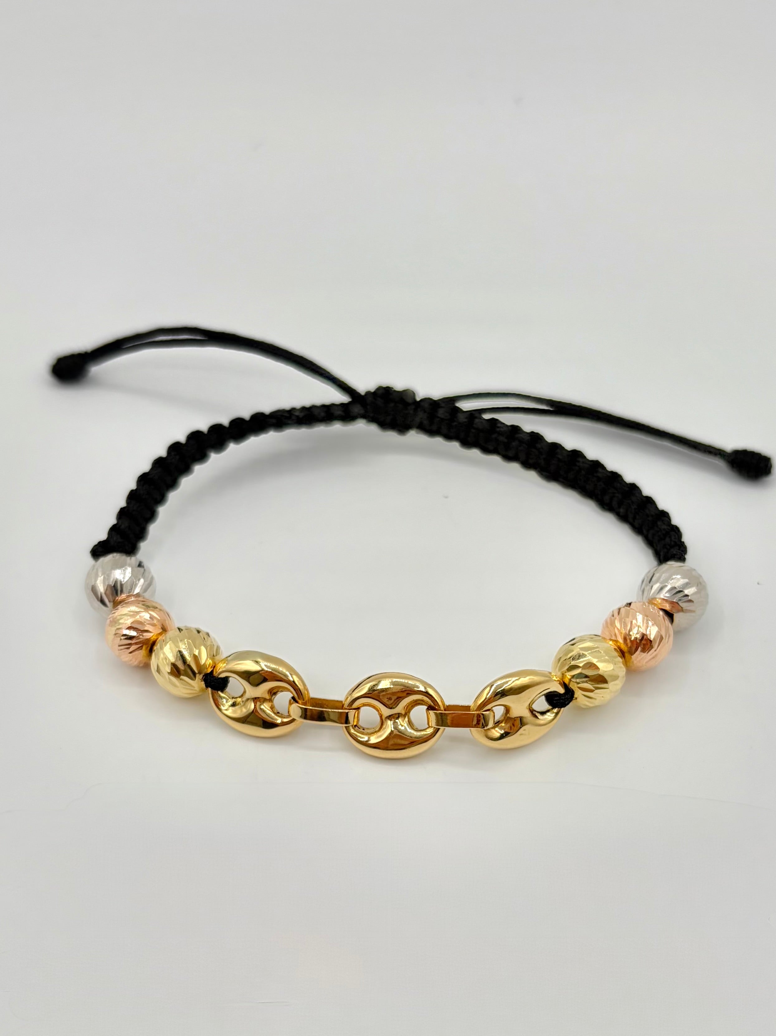Pulsera tejida 3 eslabones grandes 6BD #8  Tres oros 18k 4 Gr