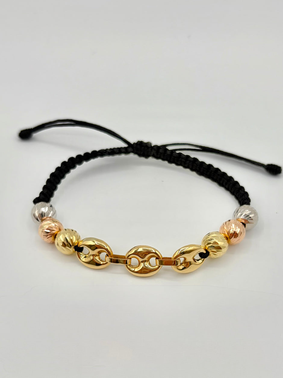 Pulsera tejida 3 eslabones grandes 6BD #8  Tres oros 18k 4 Gr
