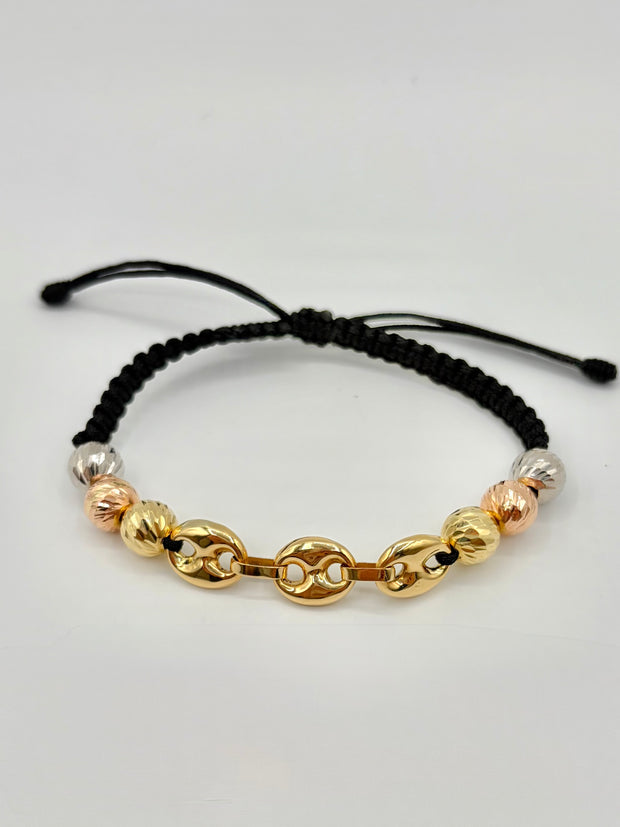 Pulsera tejida 3 eslabones grandes 6BD #8  Tres oros 18k 4 Gr