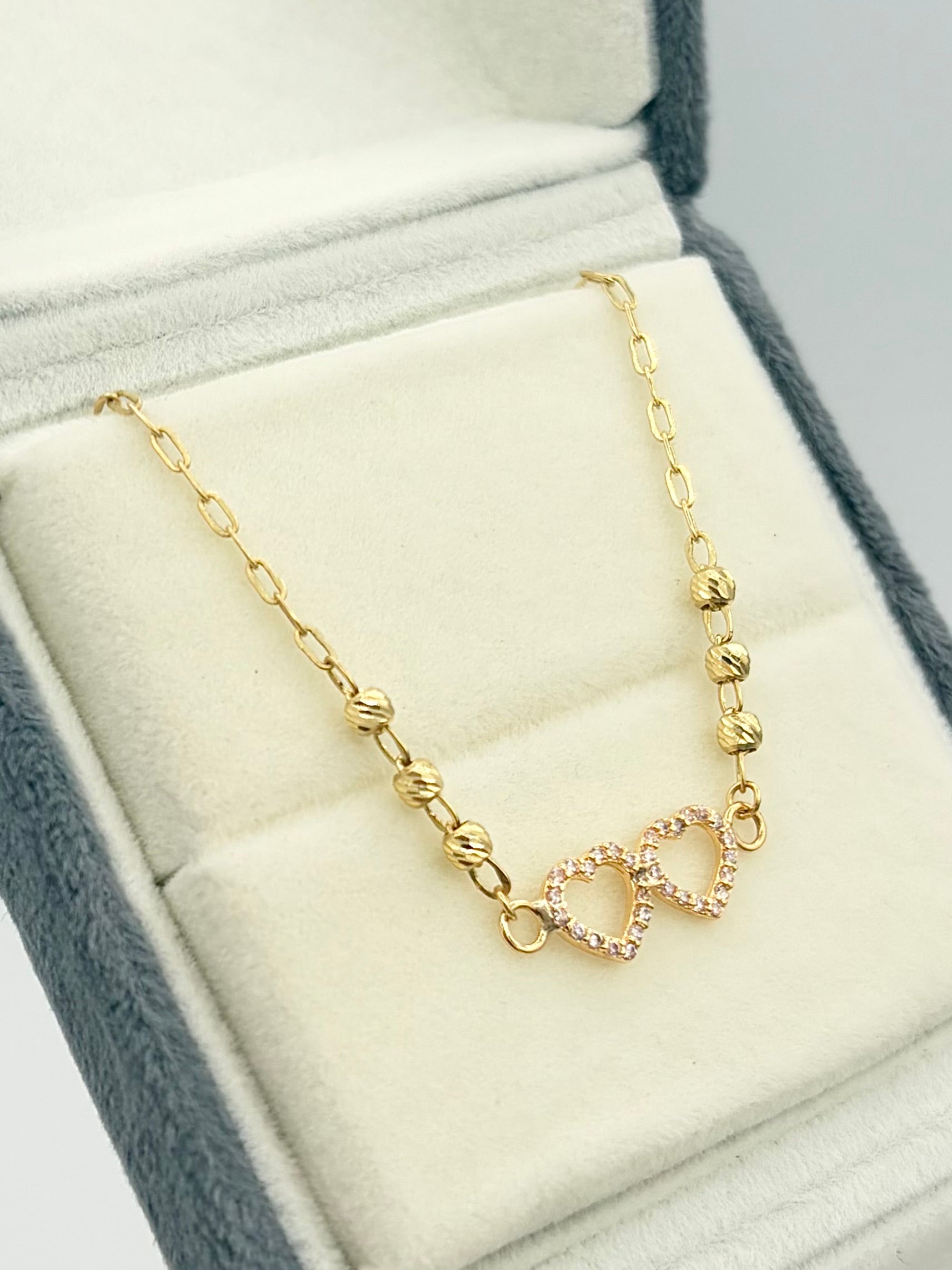 Pulso corazones circones rosados balin #3 Oro amarillo 18k 1,85 Gr / 1 mm / 19,1 Cm Broche 0,15