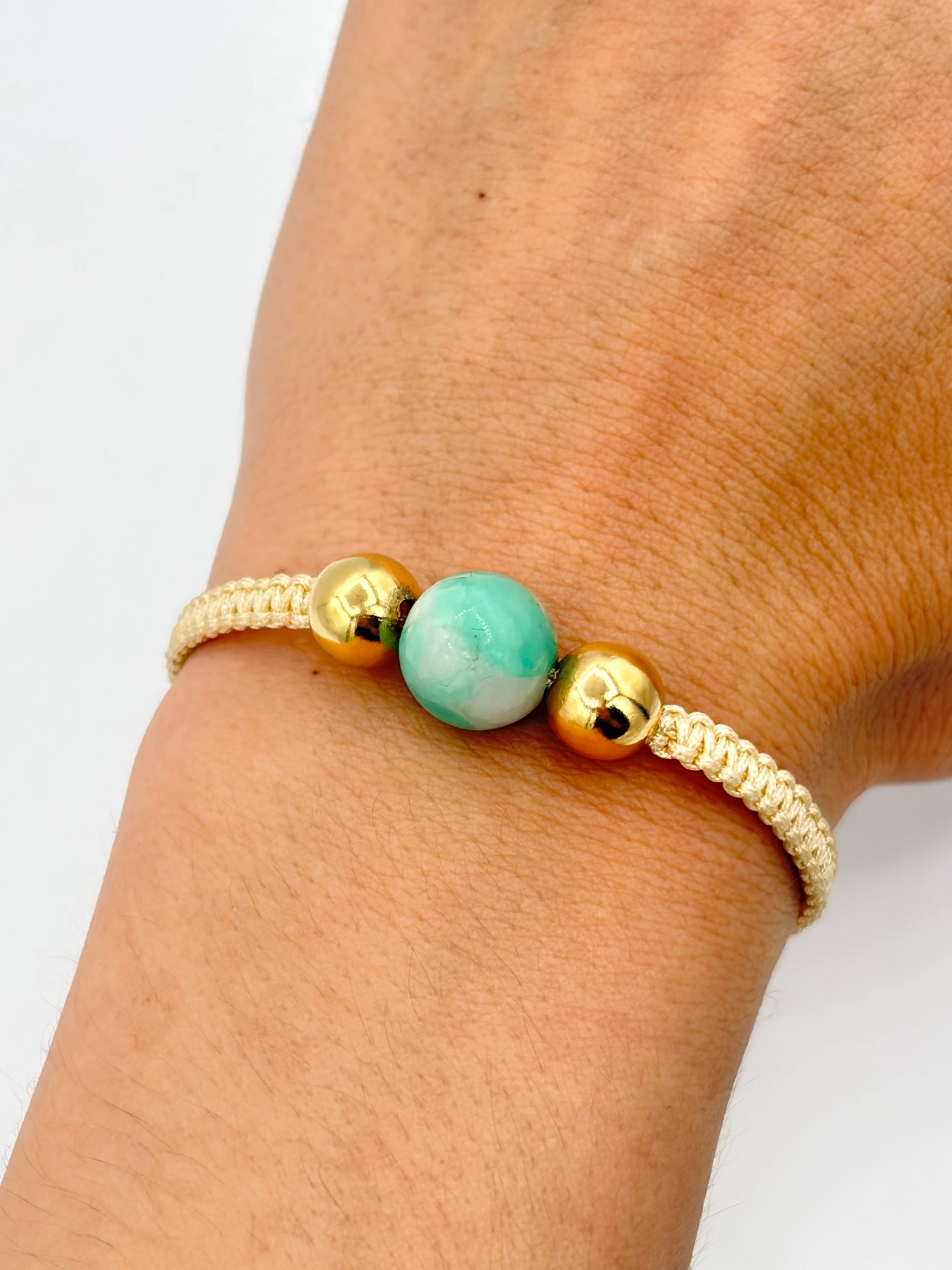 Pulsera tejida 2BL #8 murralla hilo beige Oro amarillo 18k 0,61 Gr