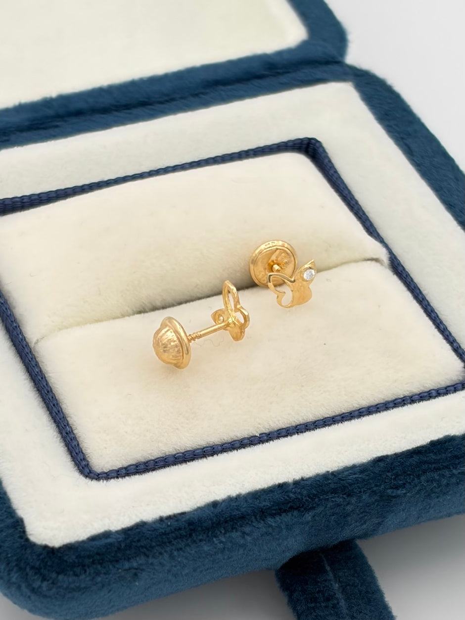 Topos mariposa circon blanco  Oro amarillo 18k 0,58 Gr / 6 mm