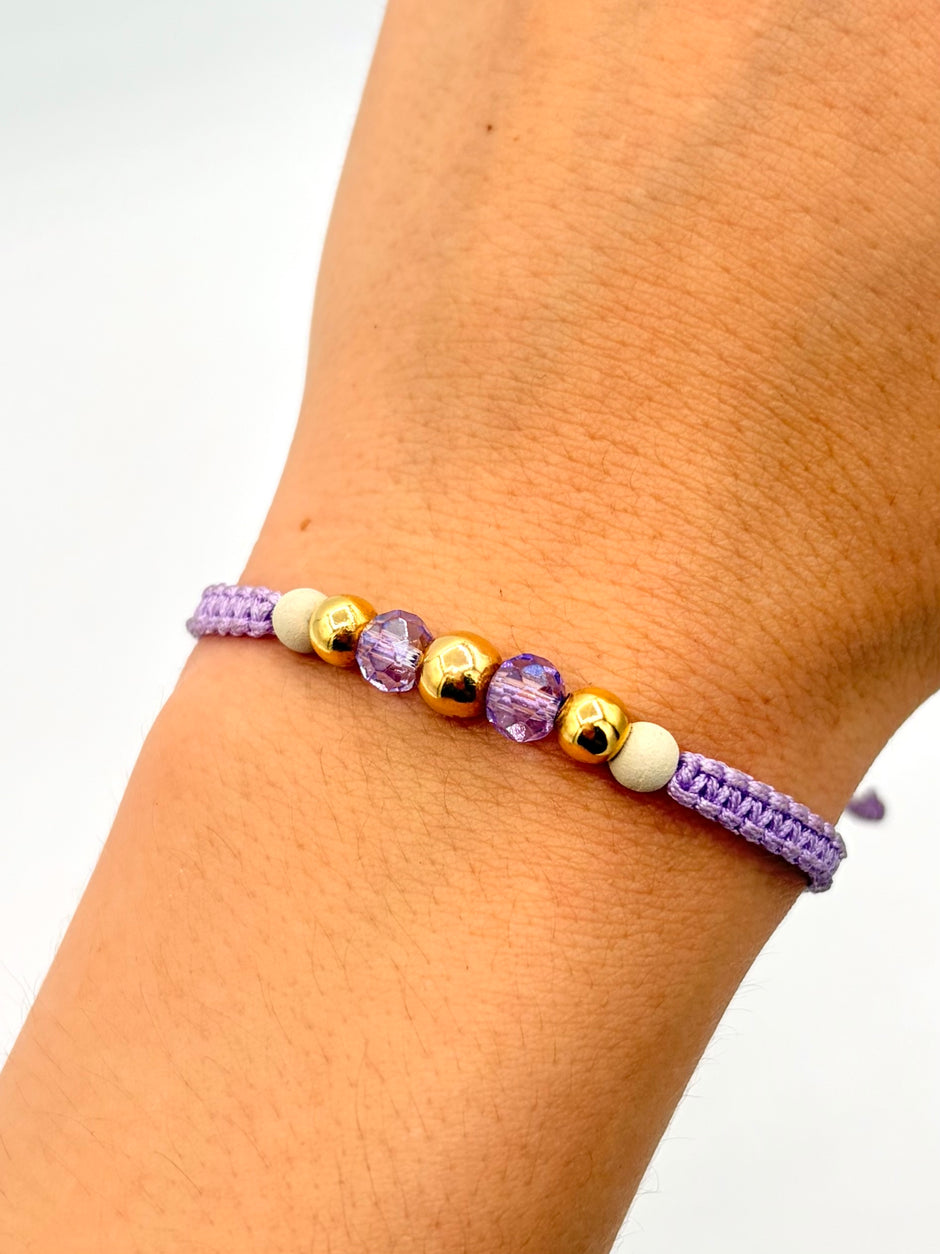 Pulsera tejida 2BL #5 1BL #6 hilo lila Oro amarillo 18k 0,43 Gr