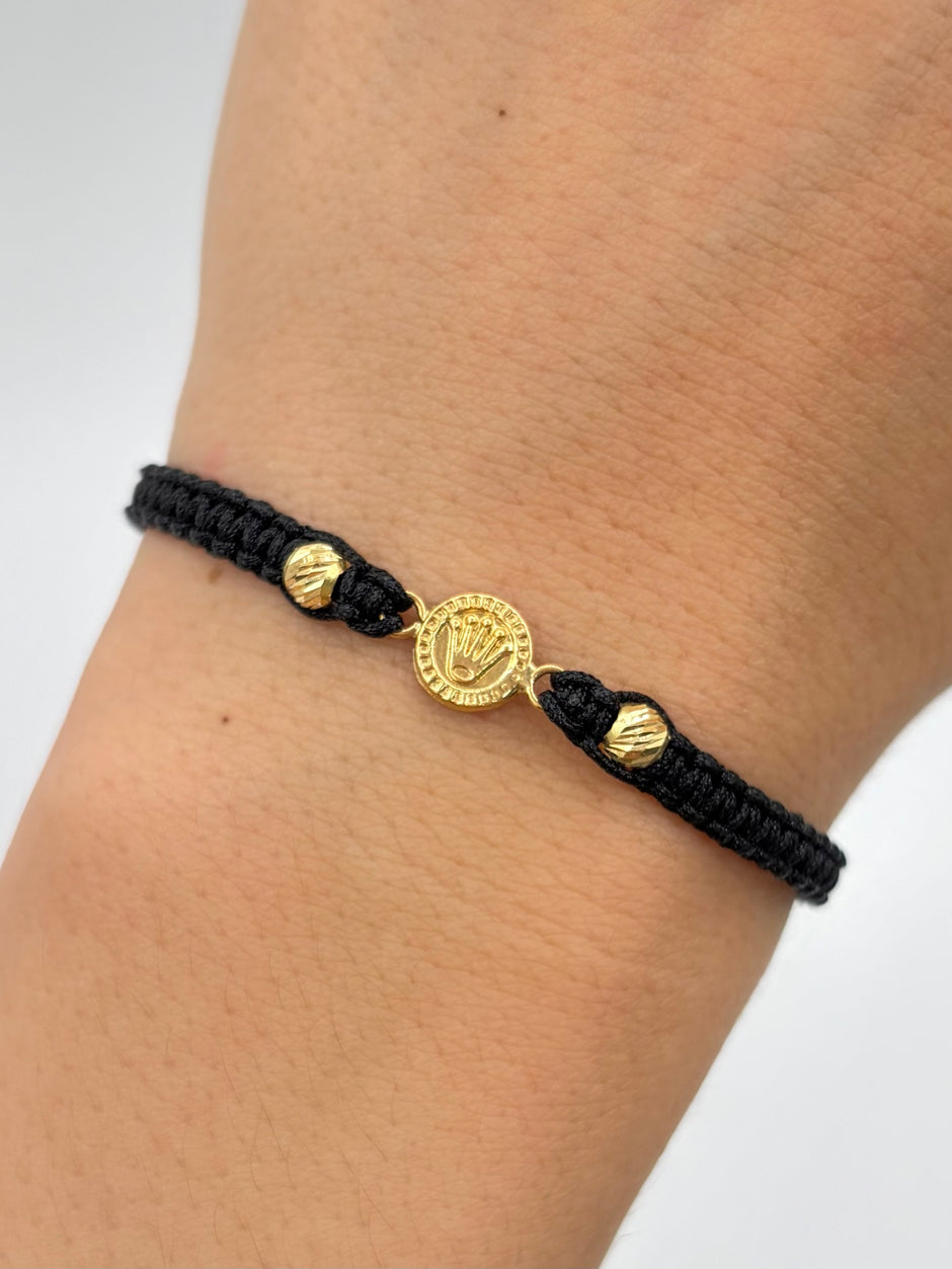 Pulsera tejida herraje rolex 2BD #4 hilo negro Oro amarillo 18k 0,50 Gr