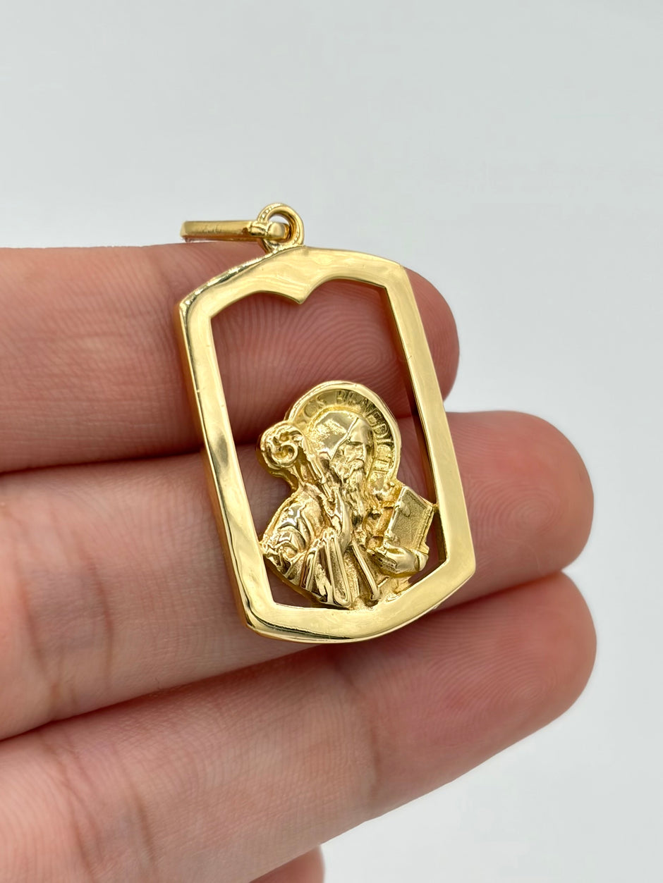 Dije placa san benito Oro amarillo 18k 4,40 Gr / 3,0 Cm