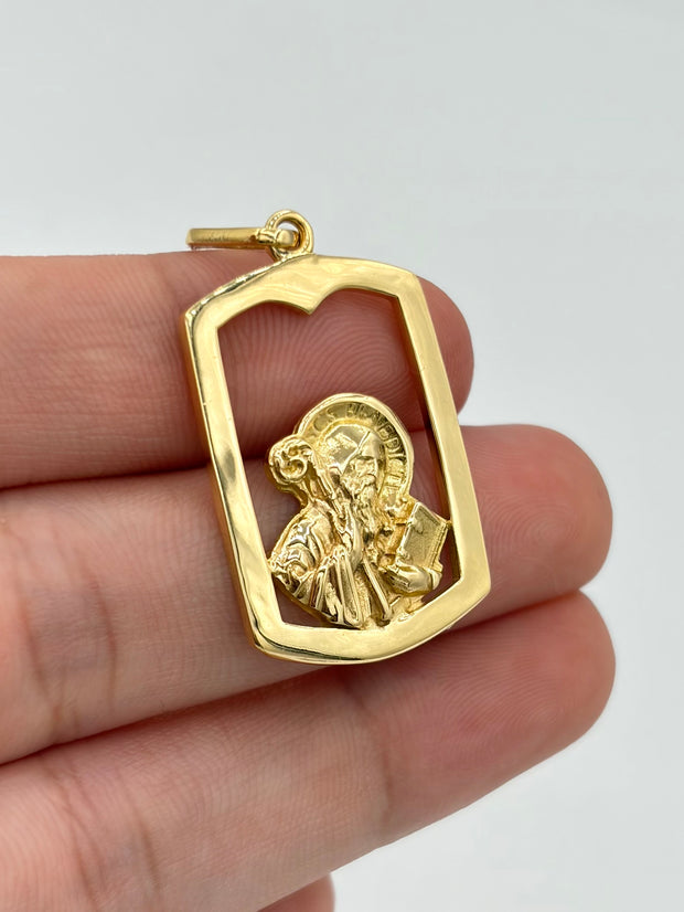 Dije placa san benito Oro amarillo 18k 4,40 Gr / 3,0 Cm