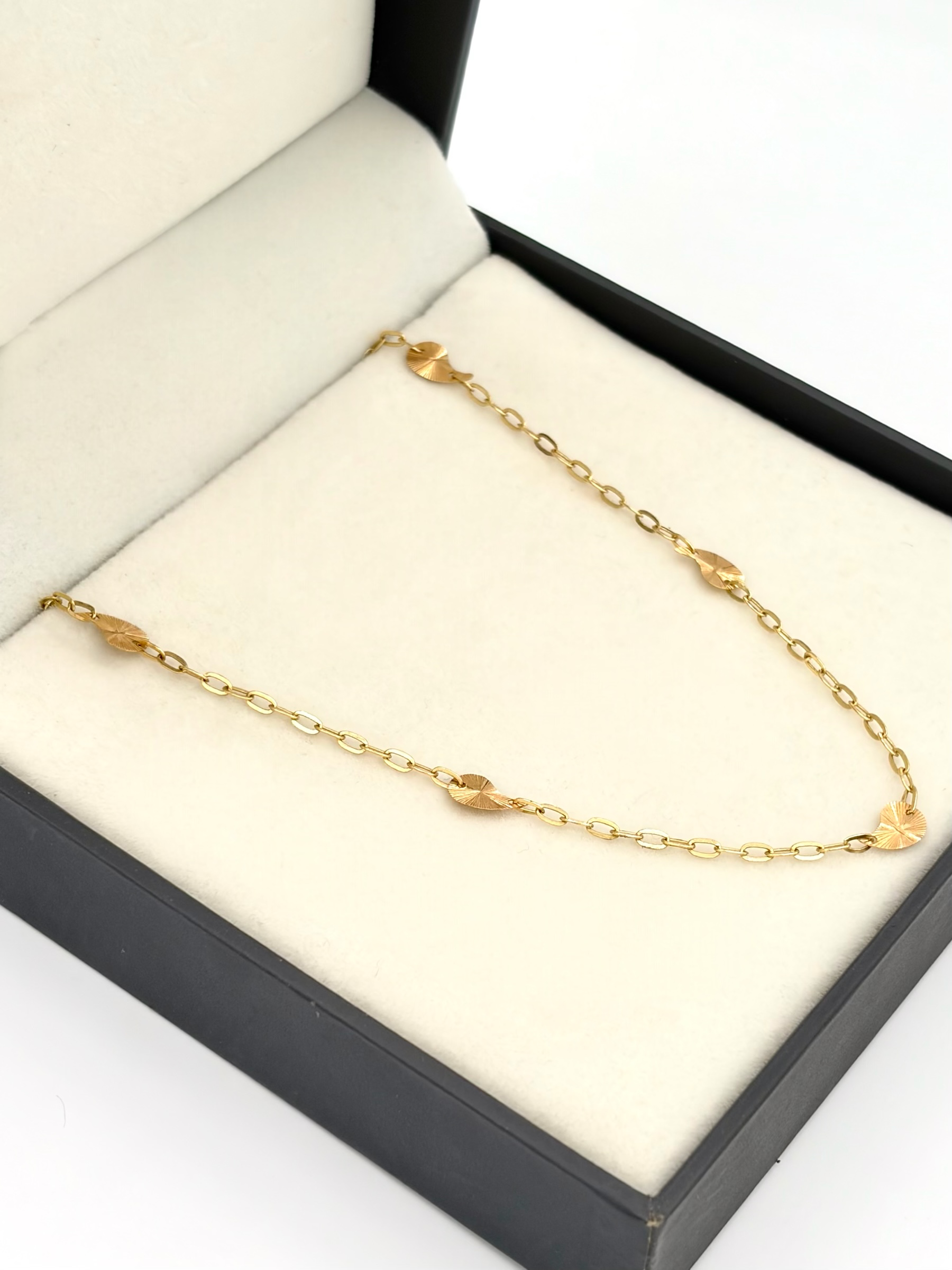 Tobillera aro seguido con dije gota diamantado Oro amarillo 18k 1,50 Gr / 2,3 mm / 24,5 Cm Broche 0,15