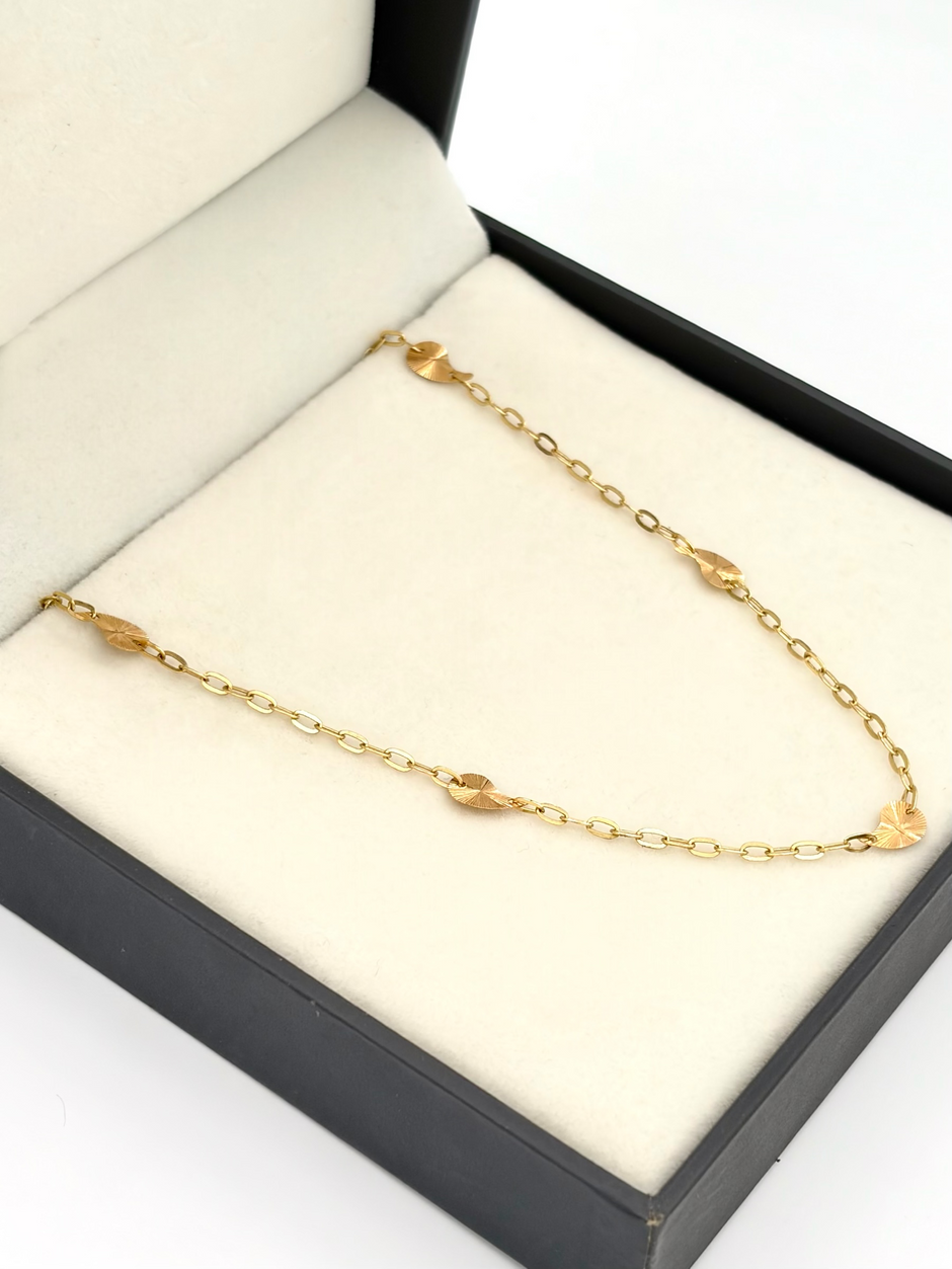 Tobillera aro seguido con dije gota diamantado Oro amarillo 18k 1,50 Gr / 2,3 mm / 24,5 Cm Broche 0,15