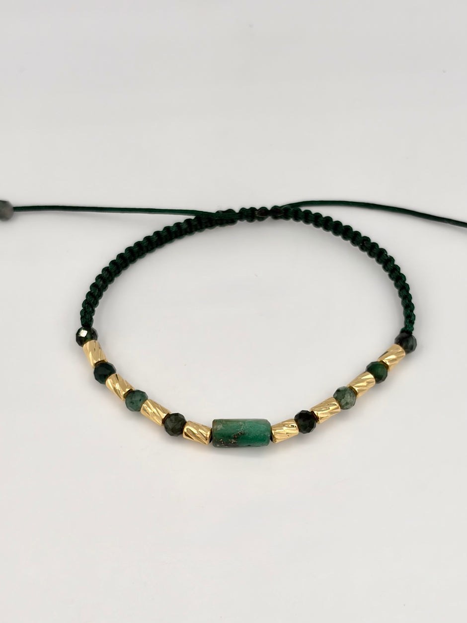 Pulsera tejida 8CD #3 murrallas hilo verde Oro amarillo 18k 0,70 Gr