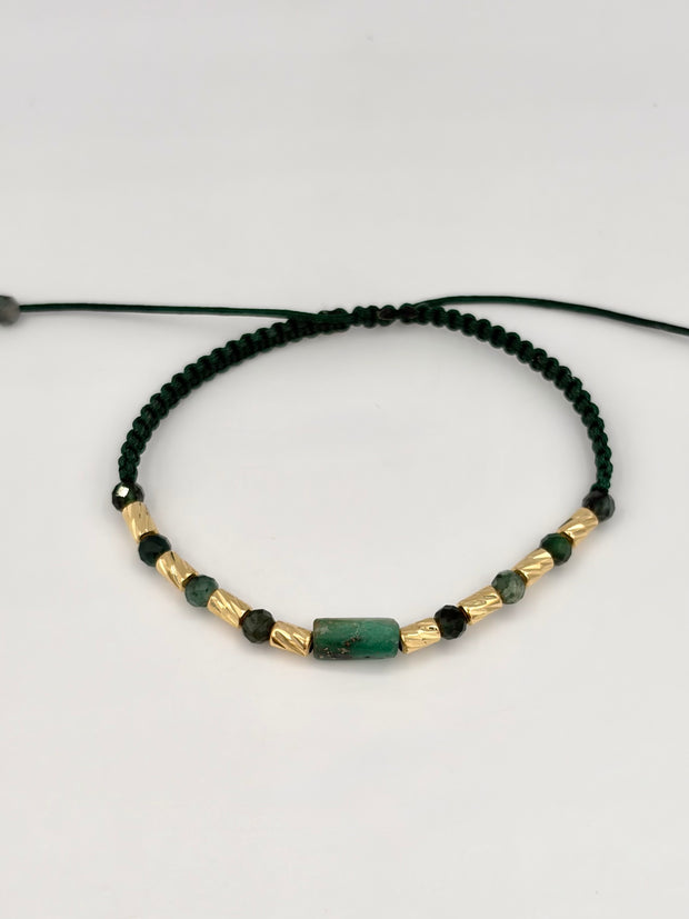 Pulsera tejida 8CD #3 murrallas hilo verde Oro amarillo 18k 0,70 Gr