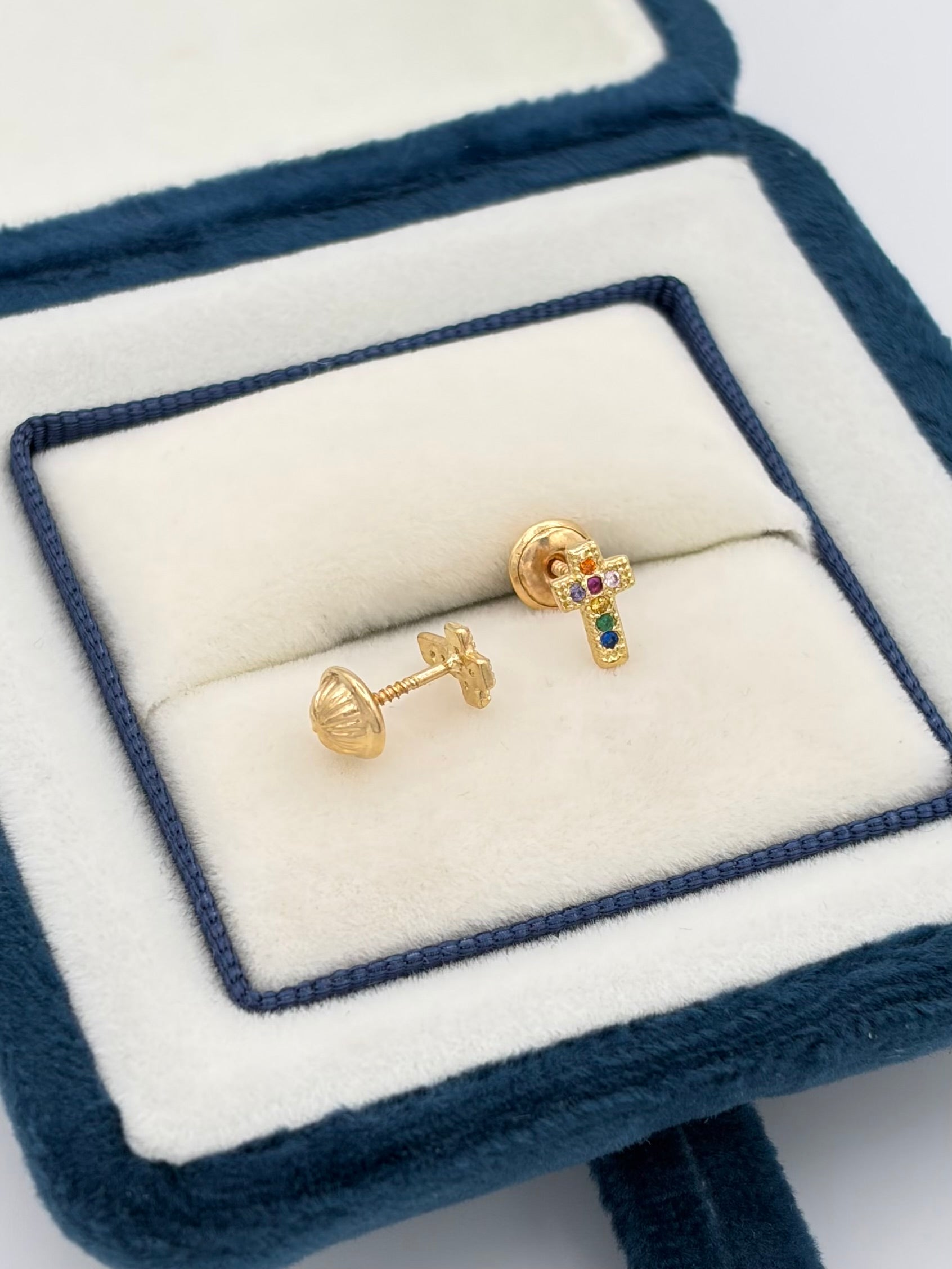 Topos cruz circones de colores  Oro amarillo 18k 0,79 Gr / 5 mm