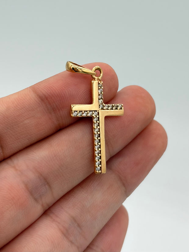 Dije cruz circones blancos Oro rosa 18k 2,22 Gr / 3,0 Cm