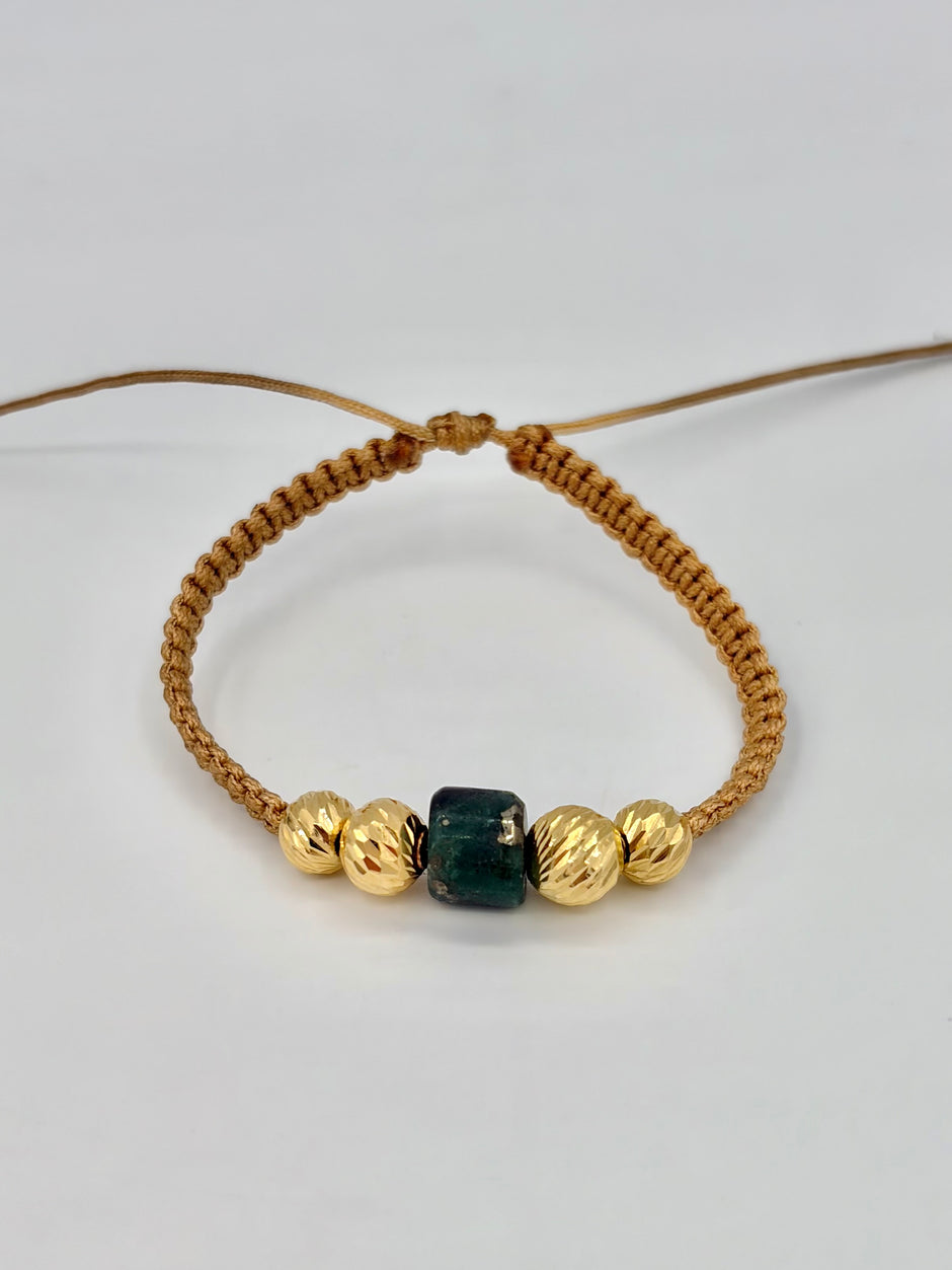 Pulsera tejida murralla en centro 2BD #7 2BD #6 hilo beige Oro amarillo 18k 0,96 Gr