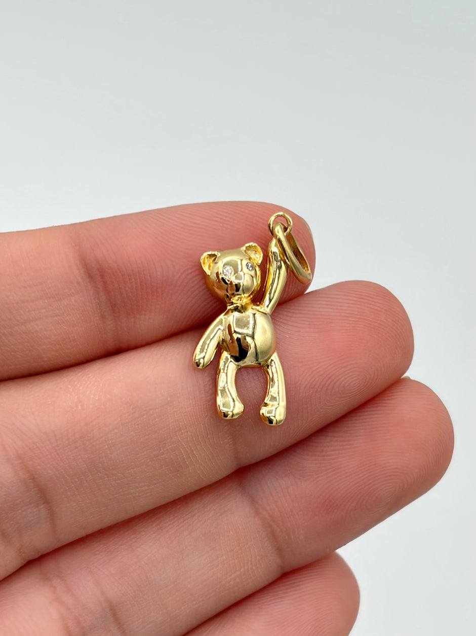 Dije Osito circones blancos  Oro amarillo 18k 1,28 Gr / 1 Cm