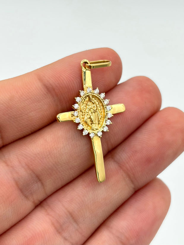 Dije cruz virgen con circones blancos Oro amarillo 18k 2,13 Gr / 3,6 Cm