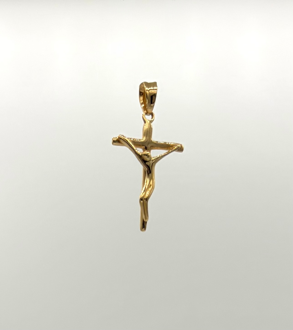 Dije cruz curva cristo Oro amarillo 18k 1,22 Gr / 3,0 Cm