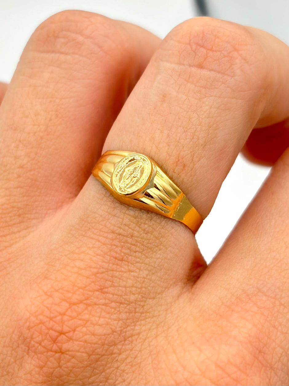 Anillo Troquelado virgen milagrosa Oro amarillo 18k / Talla 7 / 1,06 Gr