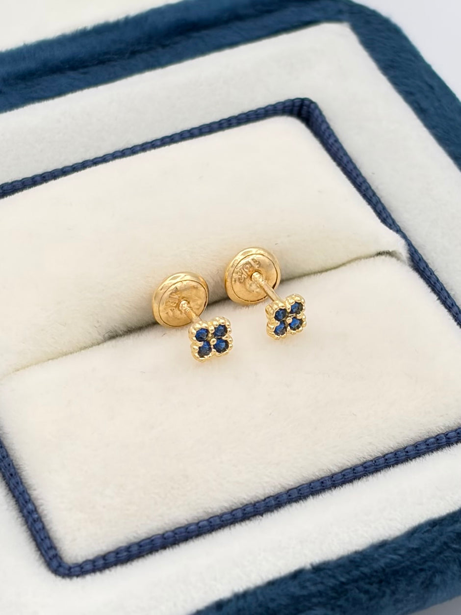 Topos mini trebol circones azules  Oro amarillo 18k 0,63 Gr / 4 mm